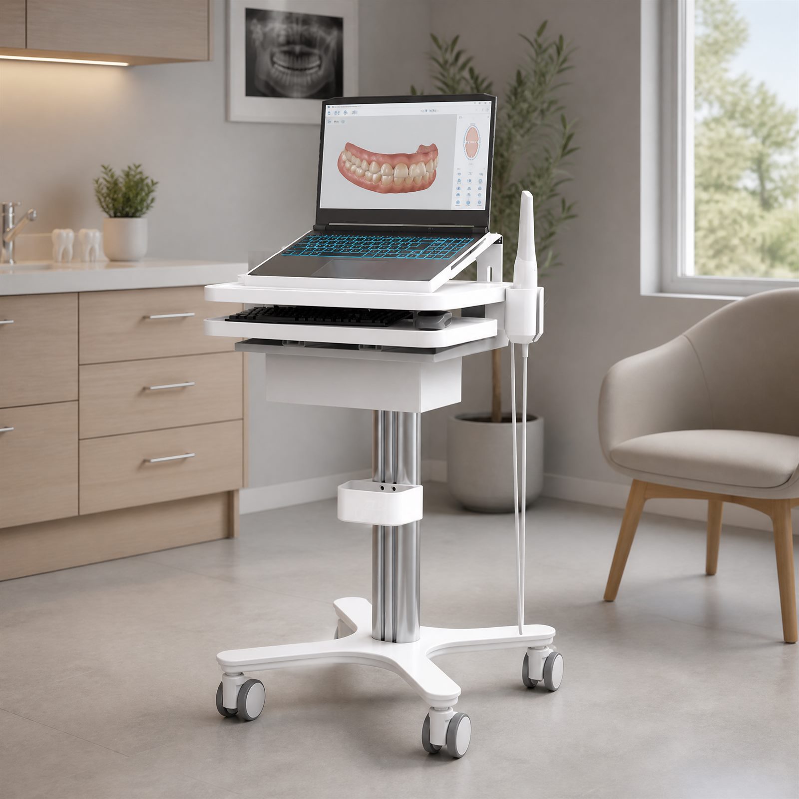 Dental Intraoral Scanner Mobile Workstation, Laptop Cart with UPS for Dental Clinic Digital Scanning